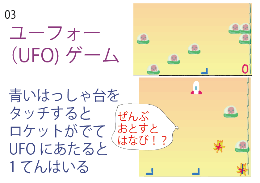 2019年6月16日なかの育フェスのビスケット(
   viscuit)ゲーム体験コーナー「UFOゲーム」です。