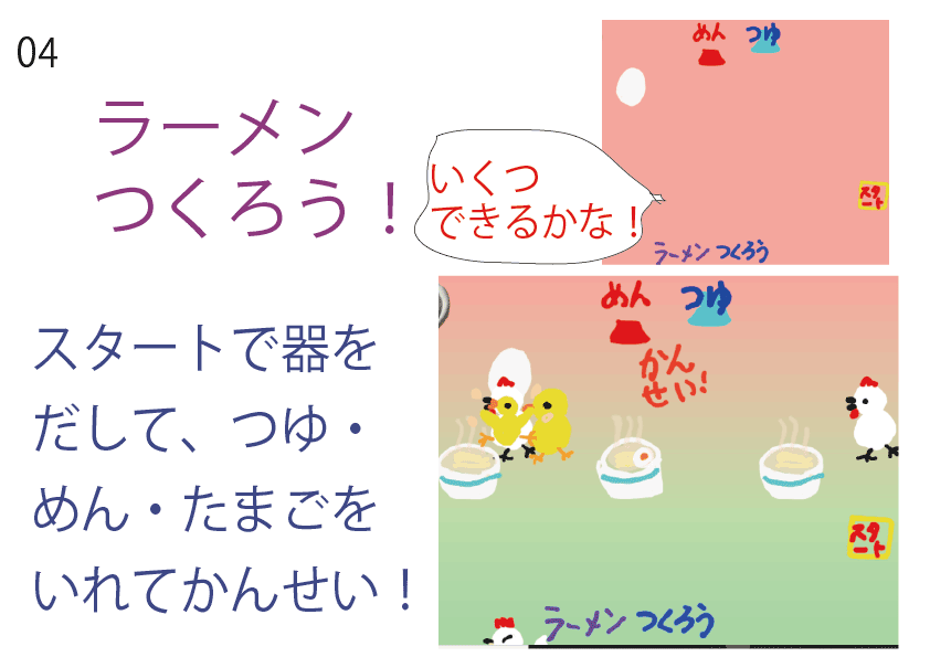 2019年6月16日なかの育フェスのビスケット(
   viscuit)ゲーム体験コーナー「ラーメン作ろう」です。